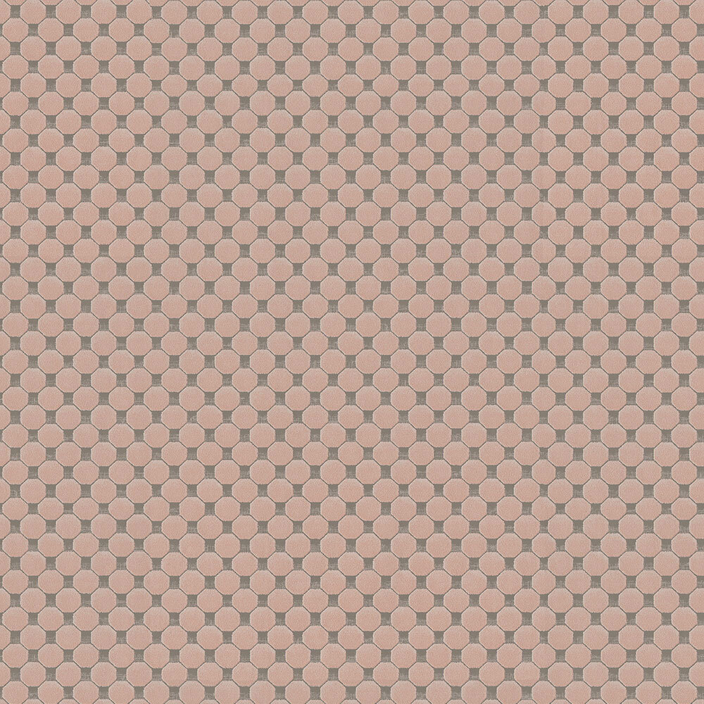art deco geometrisch  taupe pink relief dots oogst als velours vinyl op vlies