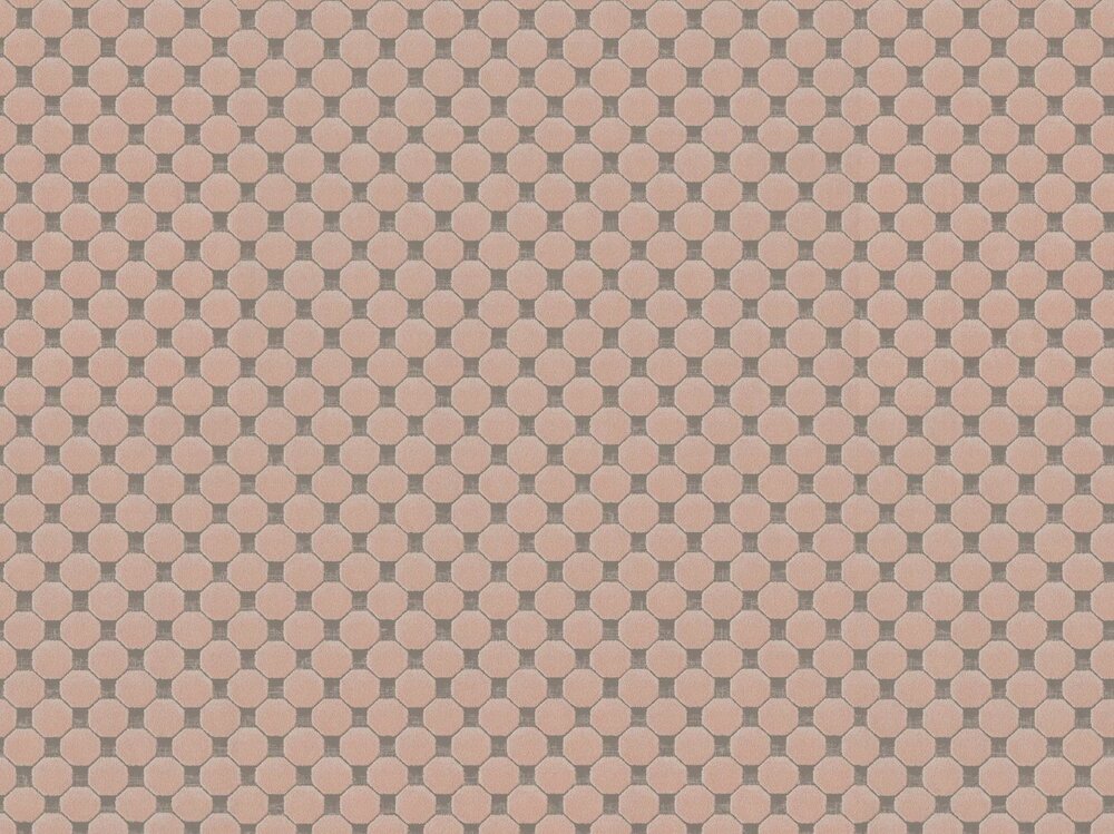 art deco geometrisch  taupe pink relief dots oogst als velours vinyl op vlies