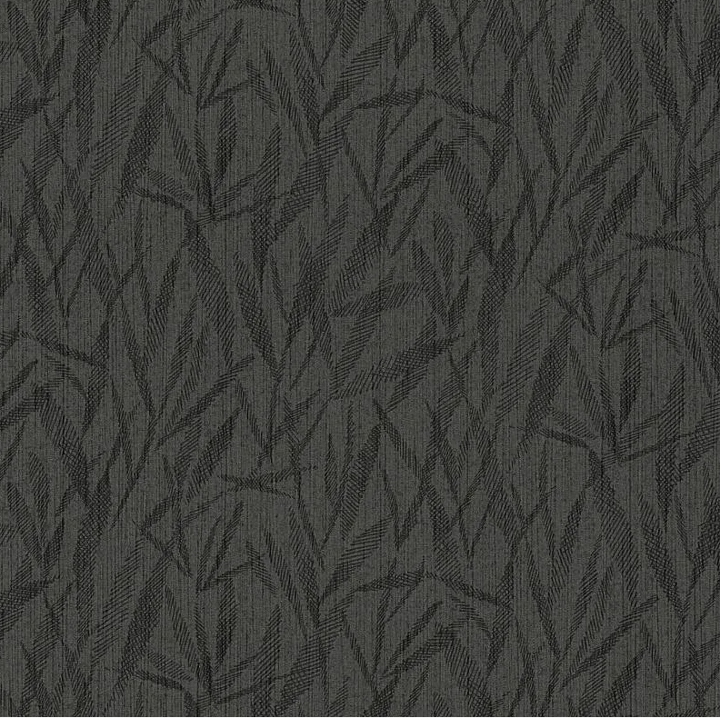 zwart antraciet leaves hotel chic  vinyl op vlies