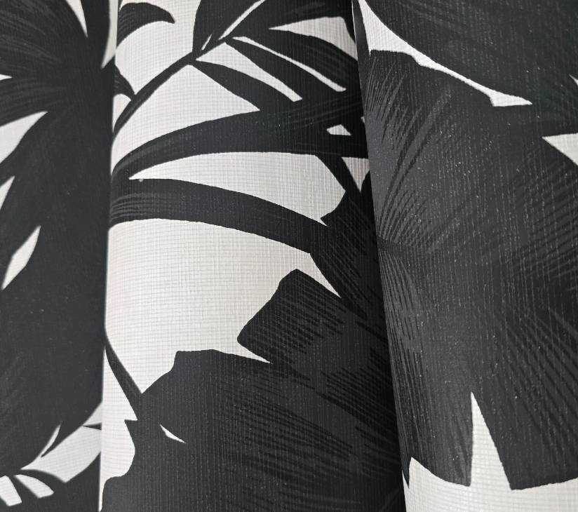 tropical banana leaves off white gray black floral botanical textured wallpaper