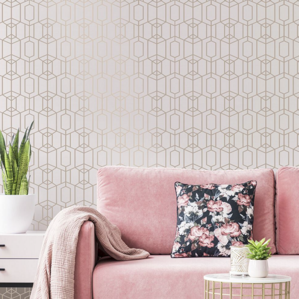 grafisch rose gold  /soft pink licht gestructureerd    vlies