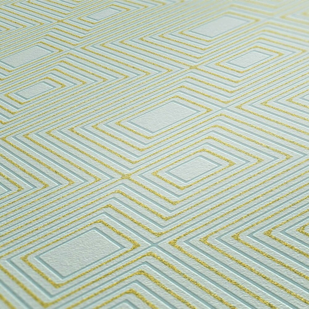 grafisch soft bleu met goud glinster vinyl op vlies