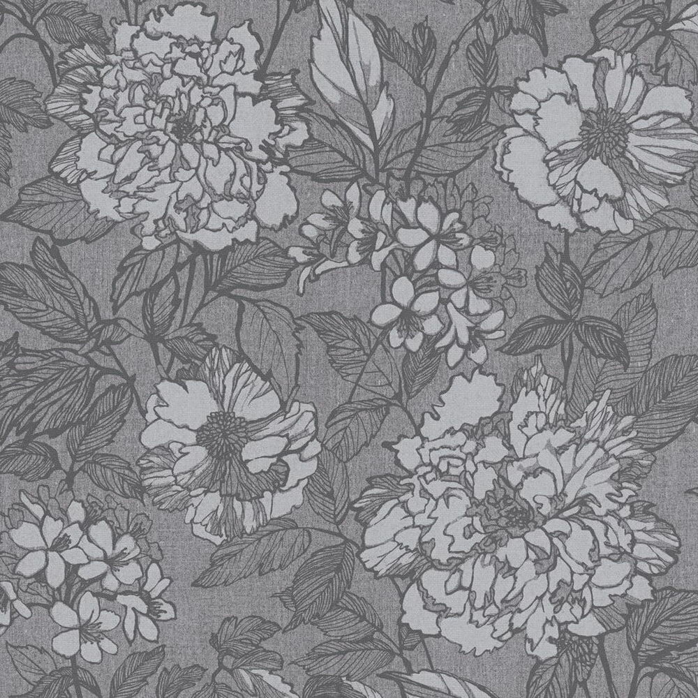 linnenweefsel  grijs bladeren vinyl op vlies1