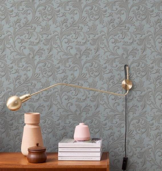 leather look vlies ornament blauw grijs 