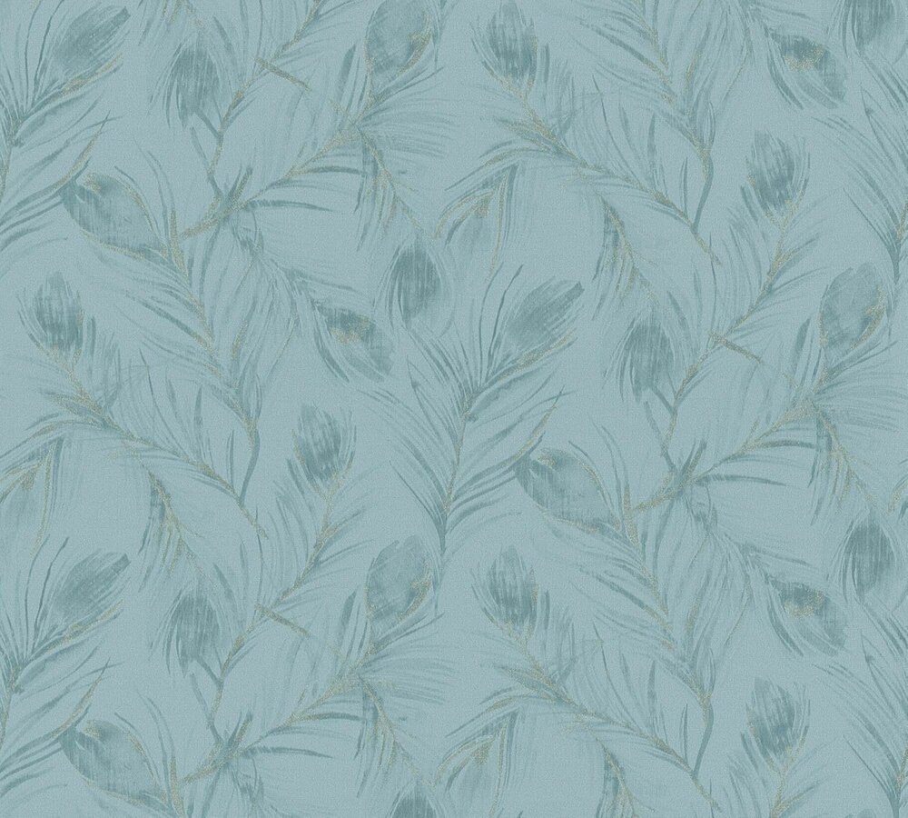 pauwenveertjes blauw turcqiose met goud glitter vlies