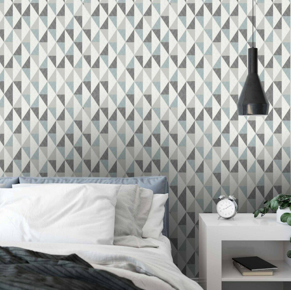 grafisch scandi linnen weefsel  blauw grijs vinyl op vlies1