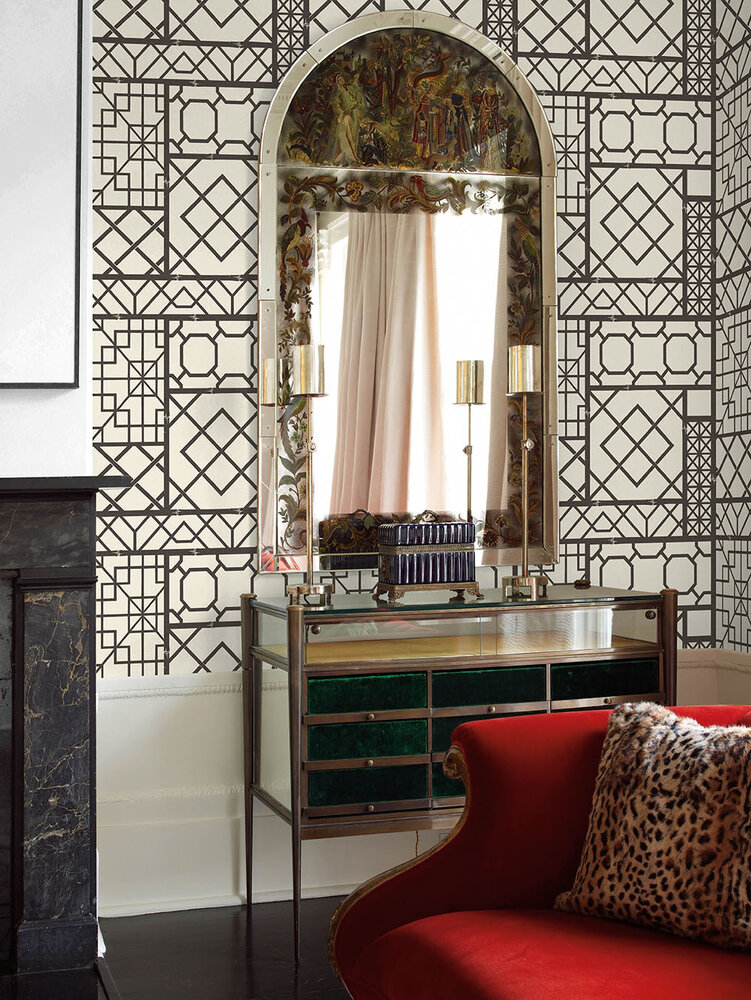 bridgerton bleu bamboe conservatory of the Queen  acrylic behang op papier rug