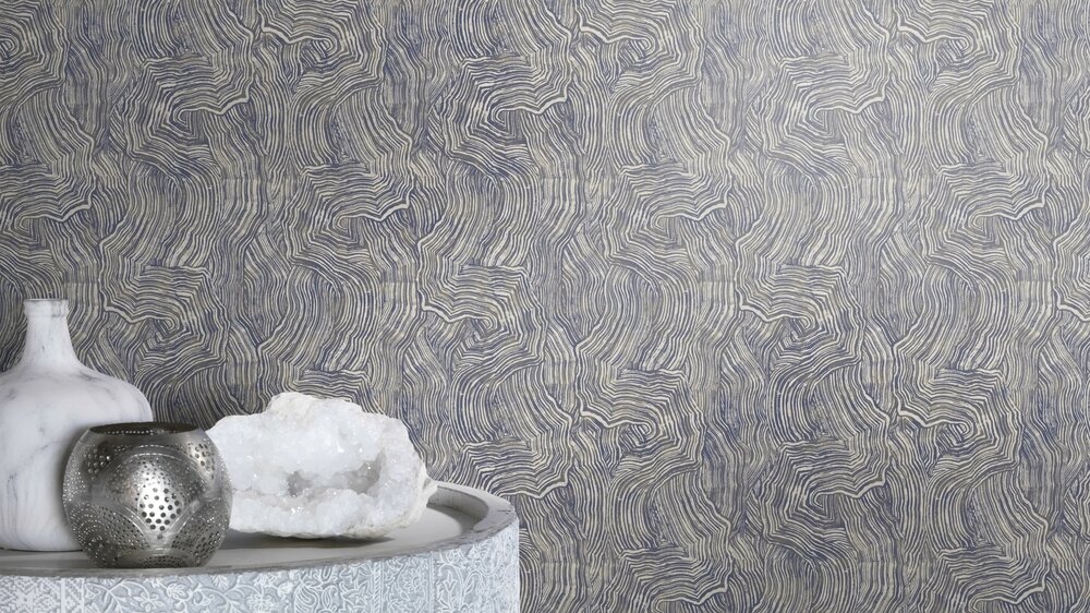 rasch zwart  - Goud  schors  vlies foto lijkt blauwig maar is echt zwart antraciet