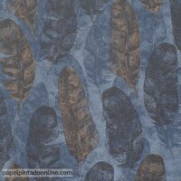 hotelchic leaves blauw taupe vinyl op vlies