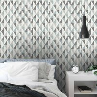 grafisch scandi linnen weefsel  blauw grijs vinyl op vlies1