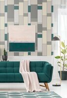 Seabrook Mondrian De Stijl Wallpaper -Teal &amp; Gray vlies  by KT Exclusive 1