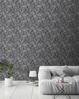 wit soft grijs zwart bladerenvinyl op vlies ecodeco1