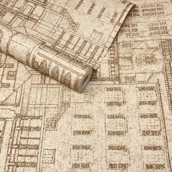 Light Brown Architectural  Old London Town Street Scene vlies 