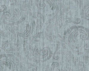 beton look blauw  met vervaagd chateau de medici patronen vinyl op vlies