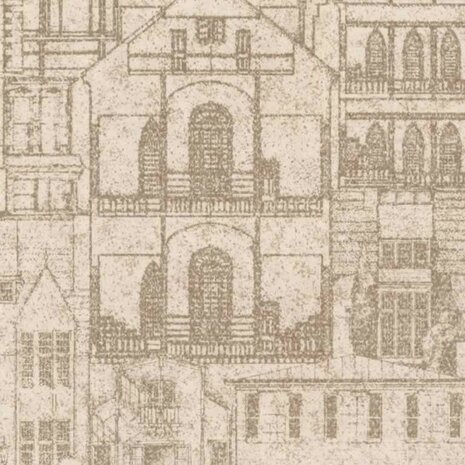 Light Brown Architectural  Old London Town Street Scene vlies 