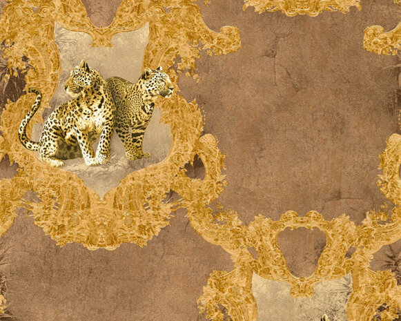 les tigres de la reine glans vinyl op vlies  d&#039;or brun