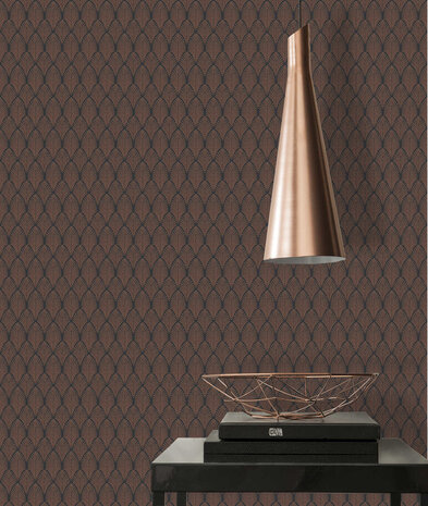 art deco bruin zwart met gouden glitter vinyl op vlies