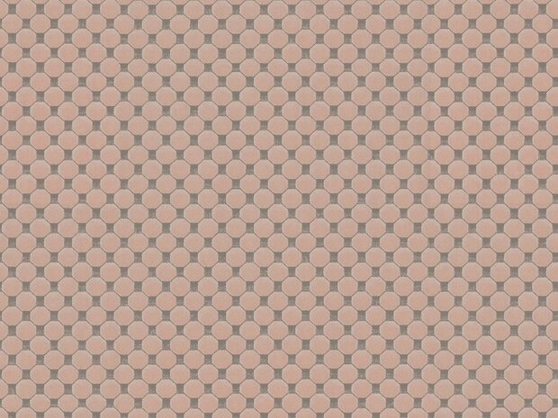art deco geometrisch  taupe pink relief dots oogst als velours vinyl op vlies