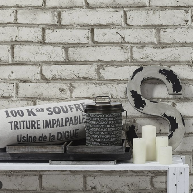 off white grijs bakstenen cottage vinyl vlies behang