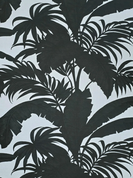 tropical banana leaves off white gray black floral botanical textured wallpaper