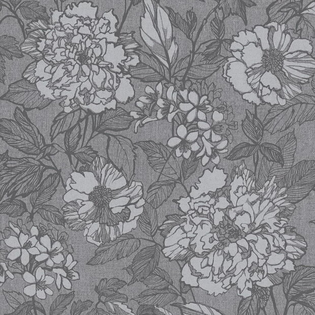 linnenweefsel  grijs bladeren vinyl op vlies1