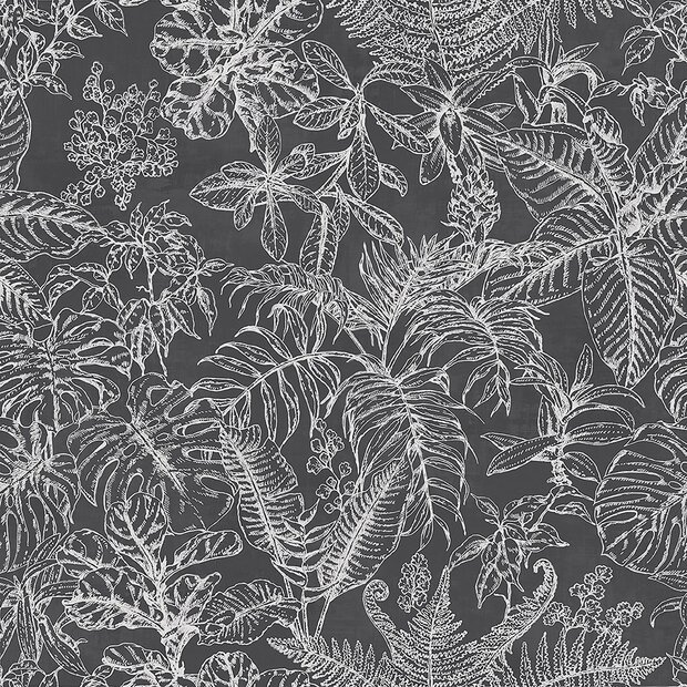 wit soft grijs zwart bladerenvinyl op vlies ecodeco