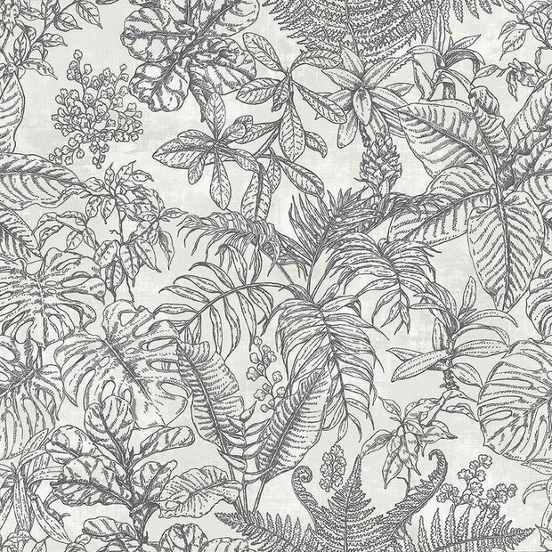 wit soft grijs zwart bladerenvinyl op vlies ecodeco