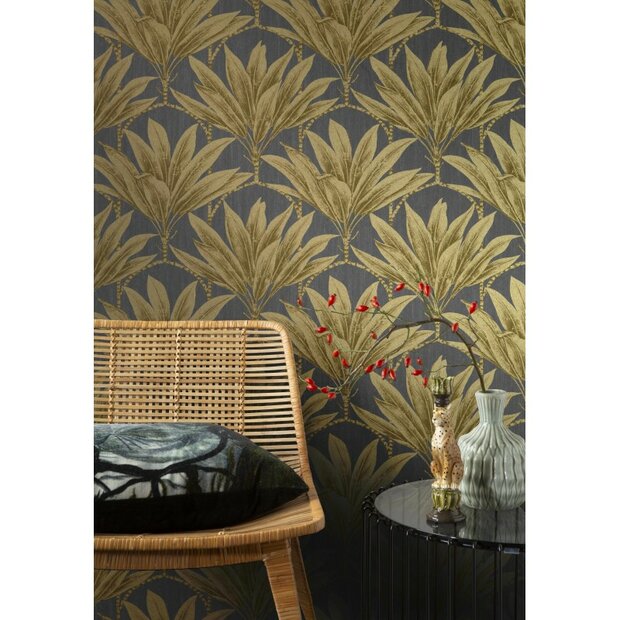 hotelchique grijs glitter goud leaves  vlies