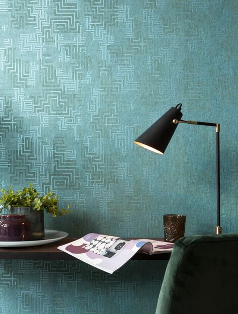 petrol groen grafisch  metallic vlies