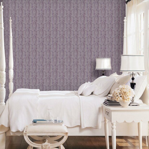 lilac vintage damast  metallic oriental barok vlies1