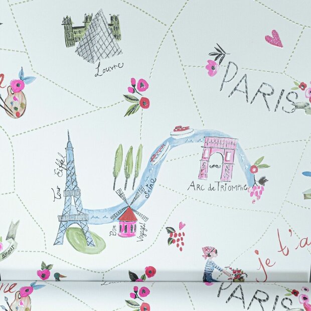 Emily in paris  stevig papier behang met glitter  ONDERGROND IS WIT
