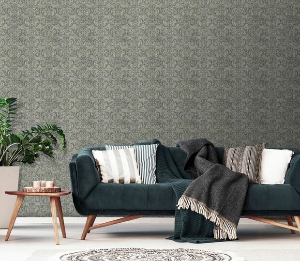 green  damask  vinyl op vlies ecodeco11
