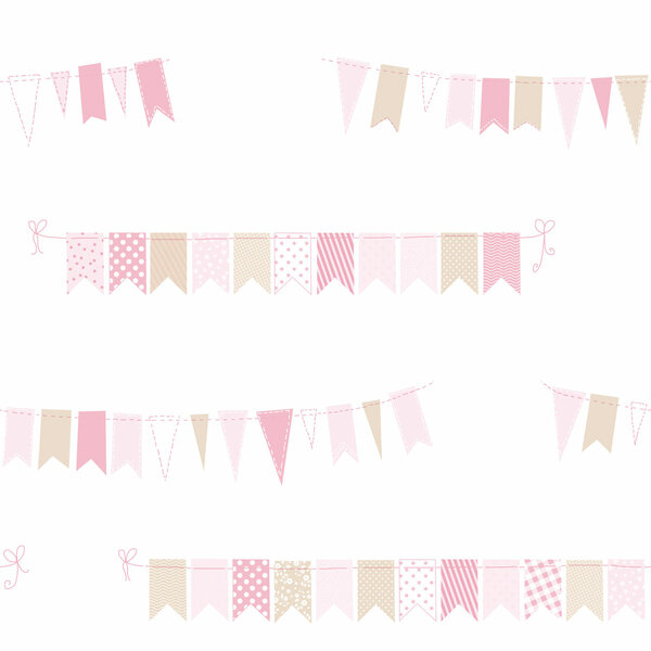 wit  roze taupe guirlandes met vlaggetjes de princesse royale  met glanseffect vlies {2 e foto andere kleur idee hoe schattig op de muur }