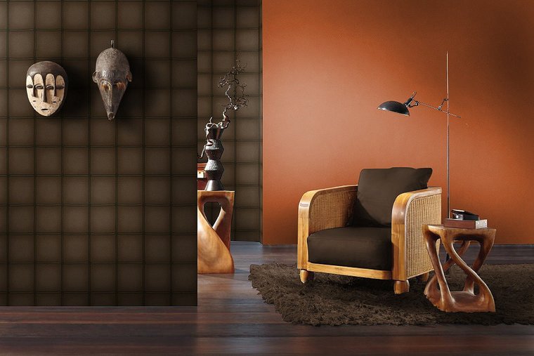 Clark Gable´s dark brown patches of  leather look sierra leone´ranch biljart room  vinyl op vlies pakket 3 rol