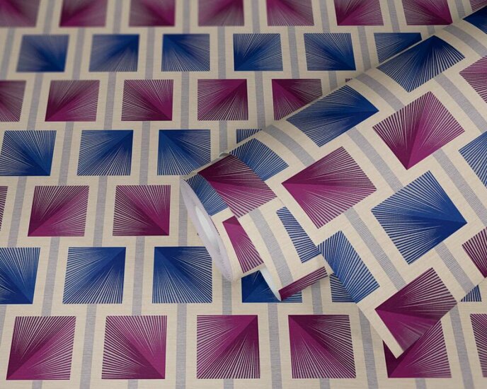 purple blue box retro   vinyl behang