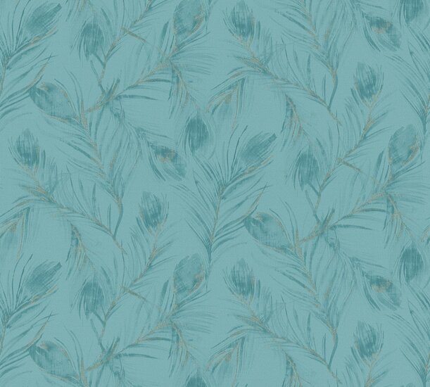 turquoise pauwenveertje met goud glitter  vinyl op vlies1